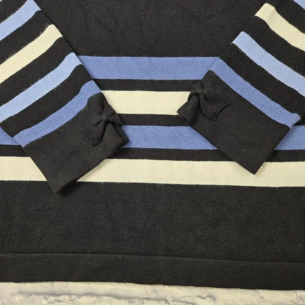 Karl Lagerfeld Paris Lightweight Silky Stripe Sweater Bows on Cuffs size Medium